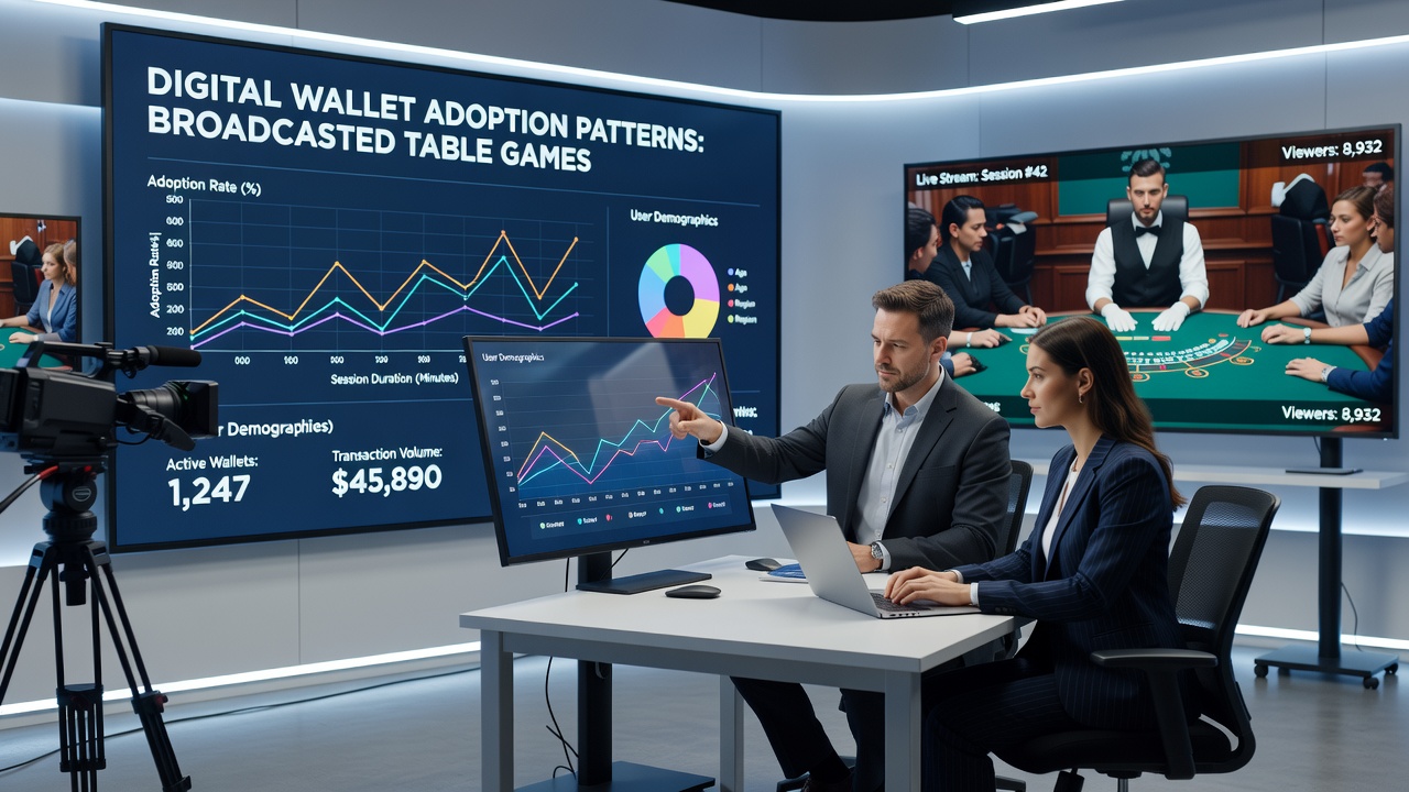 Analytics dashboard tracking digital wallet usage spikes during evening broadcasted blackjack and roulette sessions