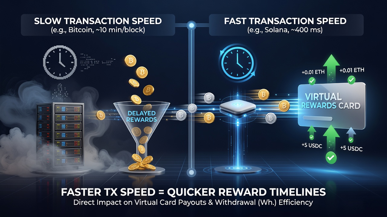 Chart comparing average reward distribution times across Bitcoin, Ethereum, and layer-two cryptocurrency networks in virtual gaming environments