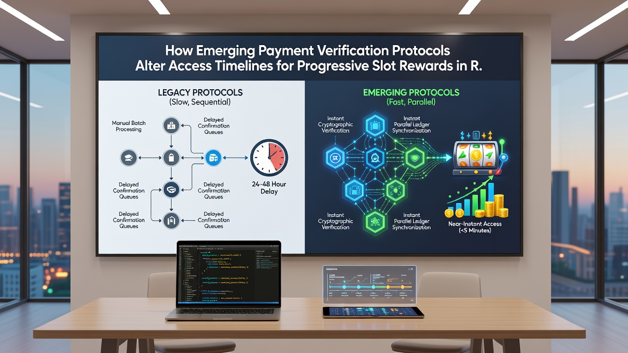 Network diagram illustrating how verification protocols connect banking systems to progressive slot reward distribution timelines